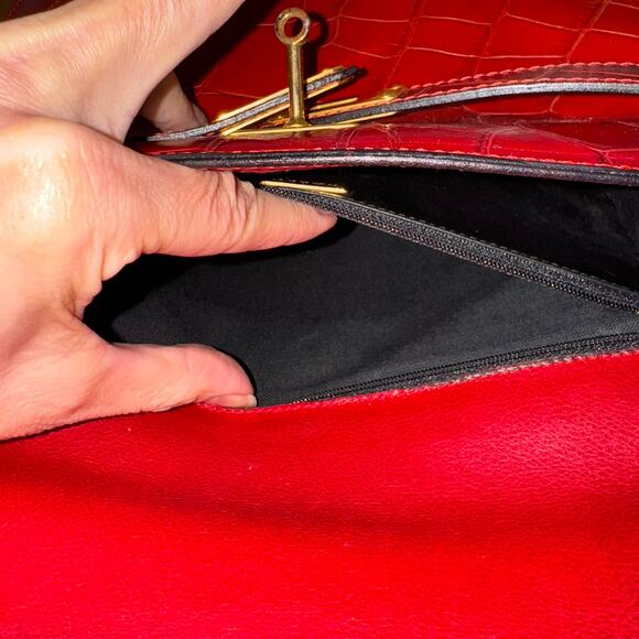 Rare Vintage Bally Kelly Style Croc Embossed Red Leather Handbag - Picture 9 of 14